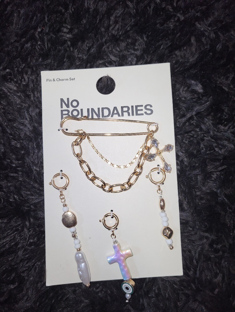 No Boundaries Gold Charm Pin & Earring Set - Gold & Iridescent